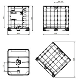 Medidas Depósito de Agua Potable Aqua Movil de 1000 Litros Negro Schutz